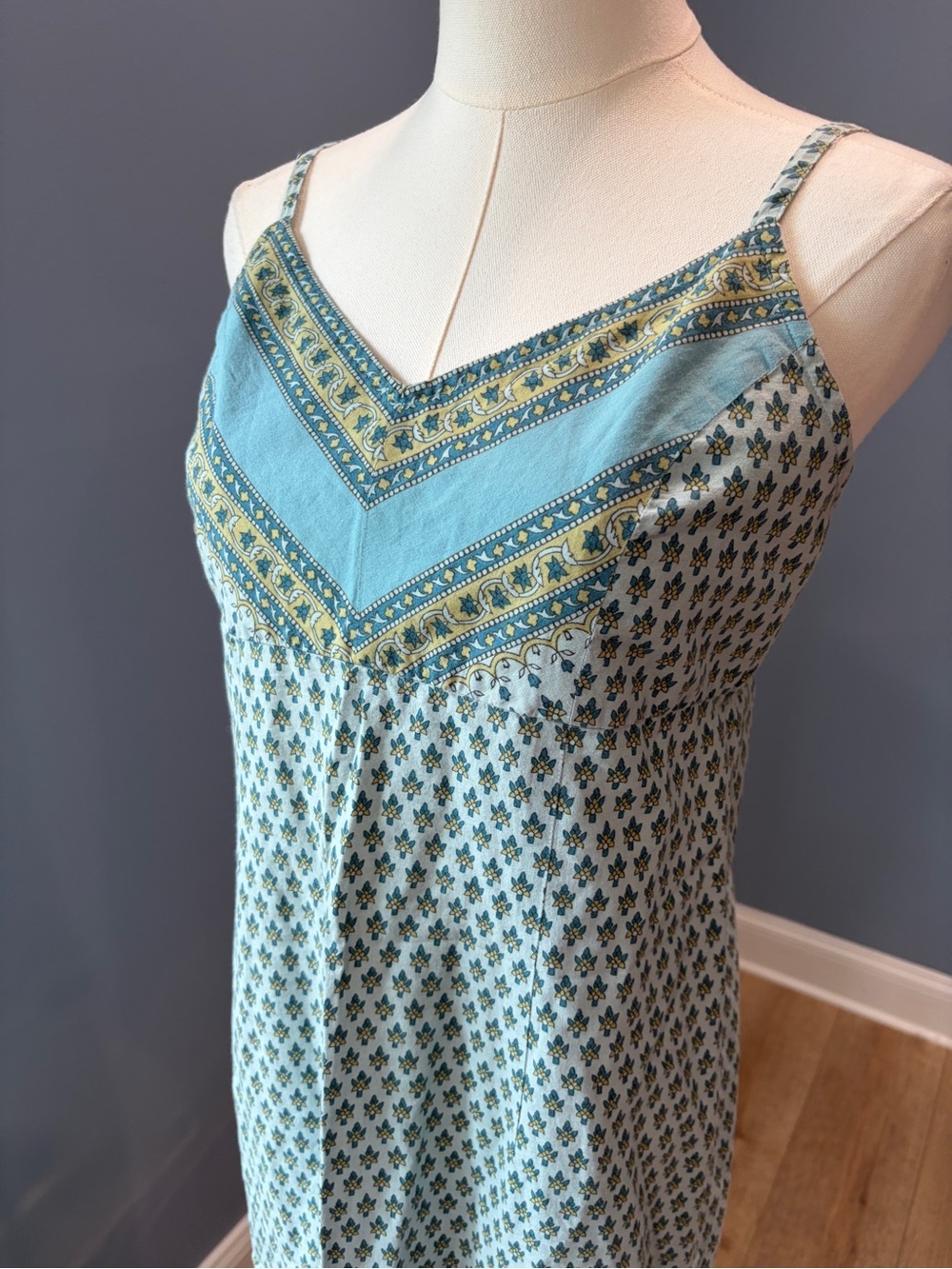 Vintage American Eagle Outfitters Cotton Blue Boho Floral Midi Dress Size 6 - Picture 4 of 9